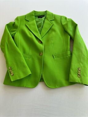 Talbots Women’s Bright Green 100 %Cotton Tailored 2 Button Sz 4 Lined w/Pockets